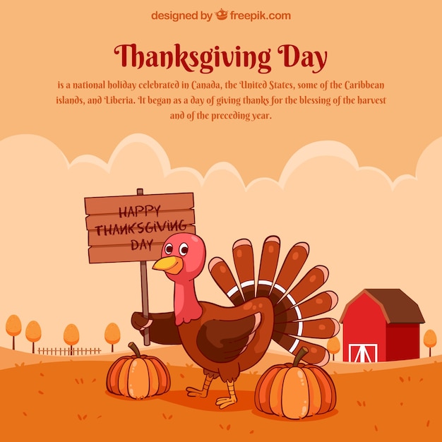 Thanksgiving design with turkey on farm