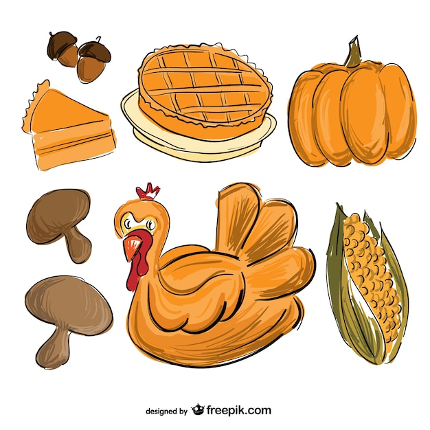Thanksgiving food drawing Vector | Free Download