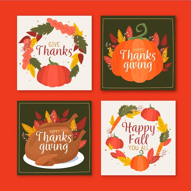 Premium Vector | Thanksgiving instagram posts in flat design