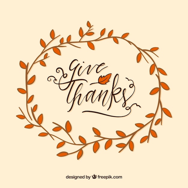 Thanksgiving lettering design with circular\
branch