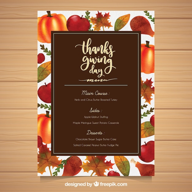 Thanksgiving menu template with hand drawn\
food
