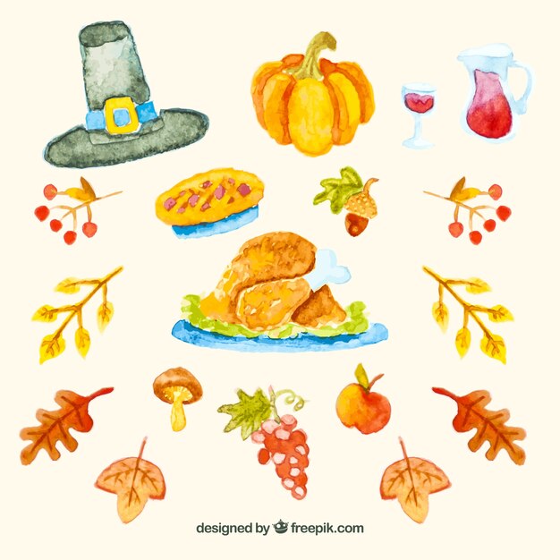 Thanksgiving watercolor elements pack
