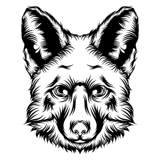 アウトラインが黒の犬のタトゥーイラストのアニメーション プレミアムベクター