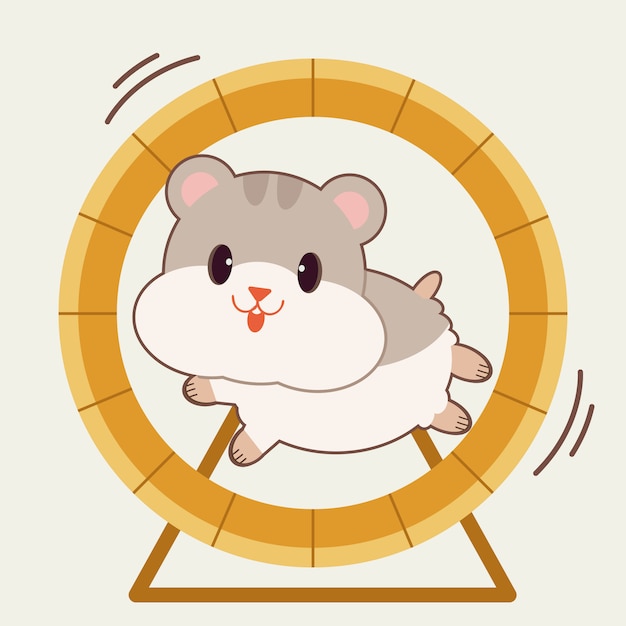ネズミの輪で走るかわいいハムスターのキャラクター プレミアムベクター