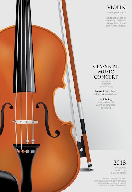 ヴァイオリンとクラシック音楽コンサートポスターテンプレート プレミアムベクター