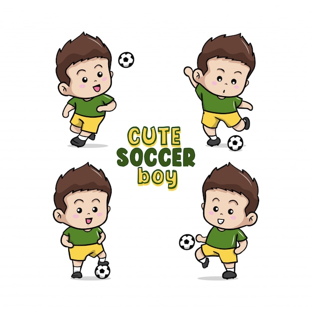 かわいい小さなサッカー少年イラスト プレミアムベクター