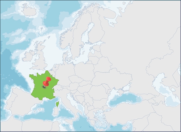 ヨーロッパ地図上のフランス共和国の場所 プレミアムベクター