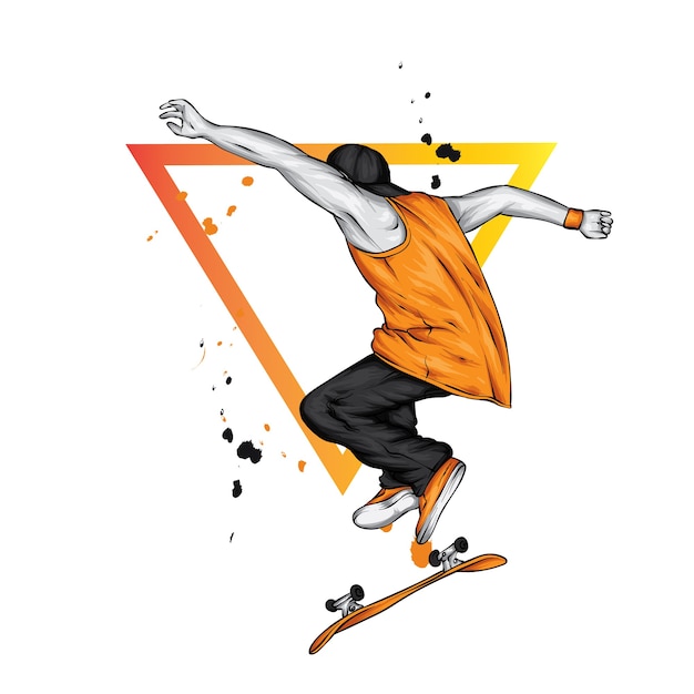 男はスケートボードでジャンプしています ベクトルイラスト プレミアムベクター