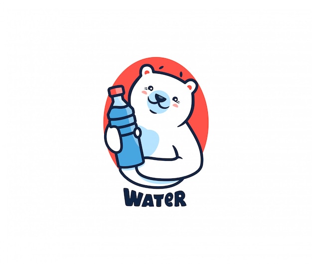 水のロゴが入ったシロクマ レタリング 面白い動物のロゴタイプ プレミアムベクター