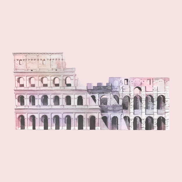 無料のベクター ローマのローマコロシアムの水彩イラスト