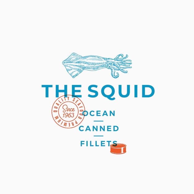 イカの海缶詰フィレ 抽象的な記号 シンボルまたはロゴのテンプレート 無料のベクター
