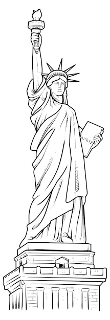 自由の女神の手描きのベクトルイラスト プレミアムベクター