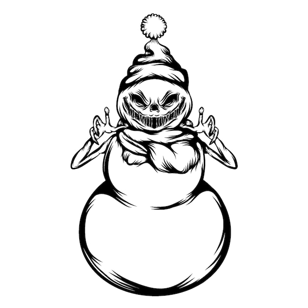 ハロウィンの怖い雪だるまのタトゥーのイラストはクリスマス帽子を使用しています プレミアムベクター