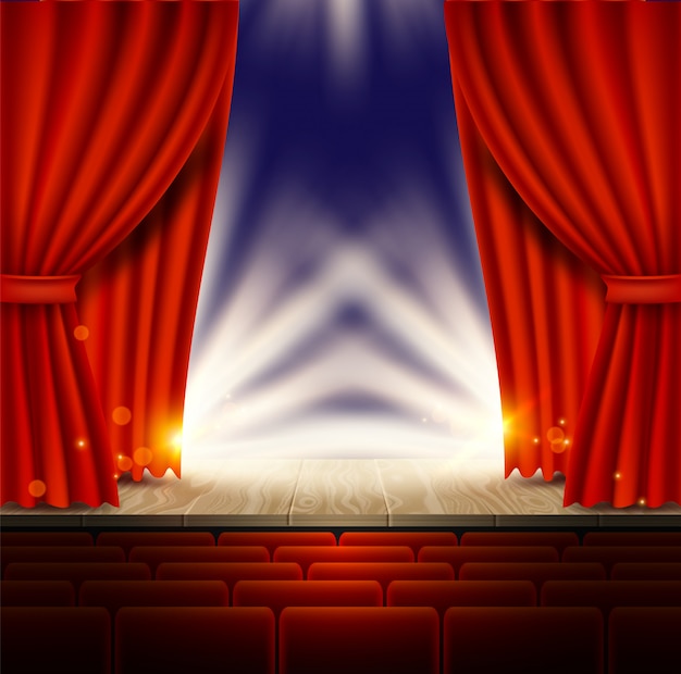 赤いカーテンのある劇場 オペラまたは映画のシーン プレミアムベクター