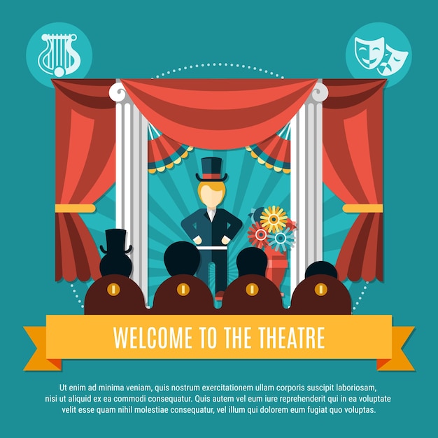 Free Vector | Theatre colored concept with welcome to the theater ...