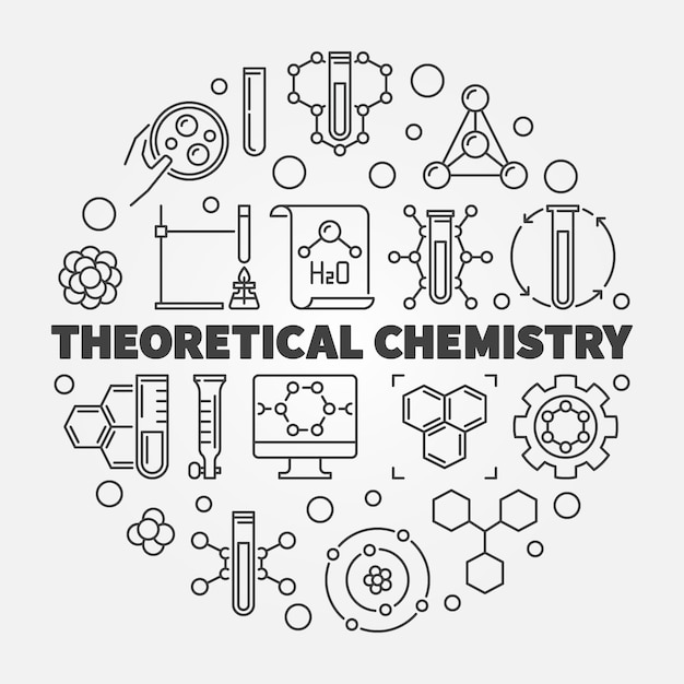 理論化学概念ラウンドラインアイコンイラスト プレミアムベクター