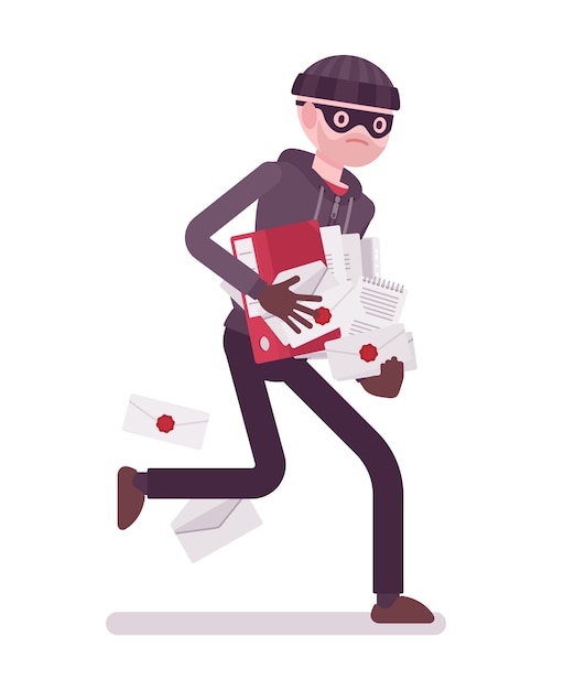 Premium Vector | Thief is running away with stolen documents