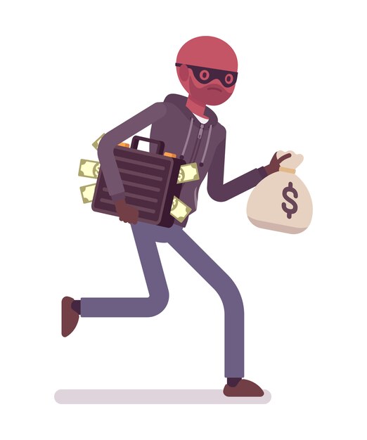 Thief is running away with stolen money | Premium Vector