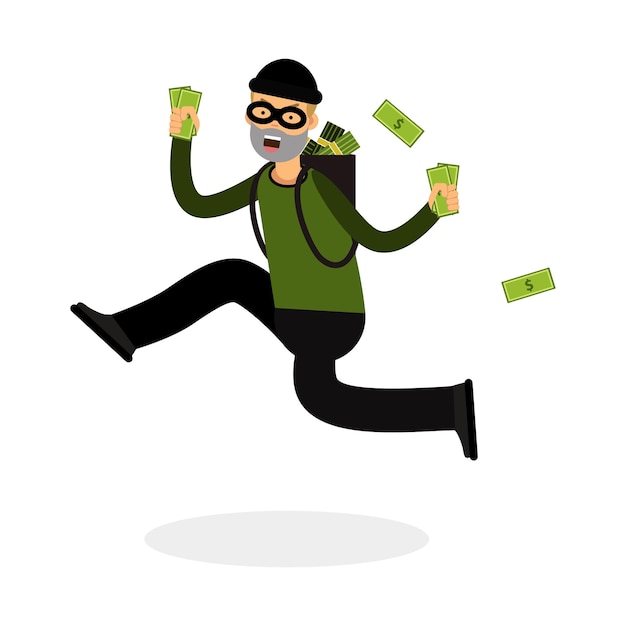 Premium Vector | Thief in a mask character running with a backpack full ...