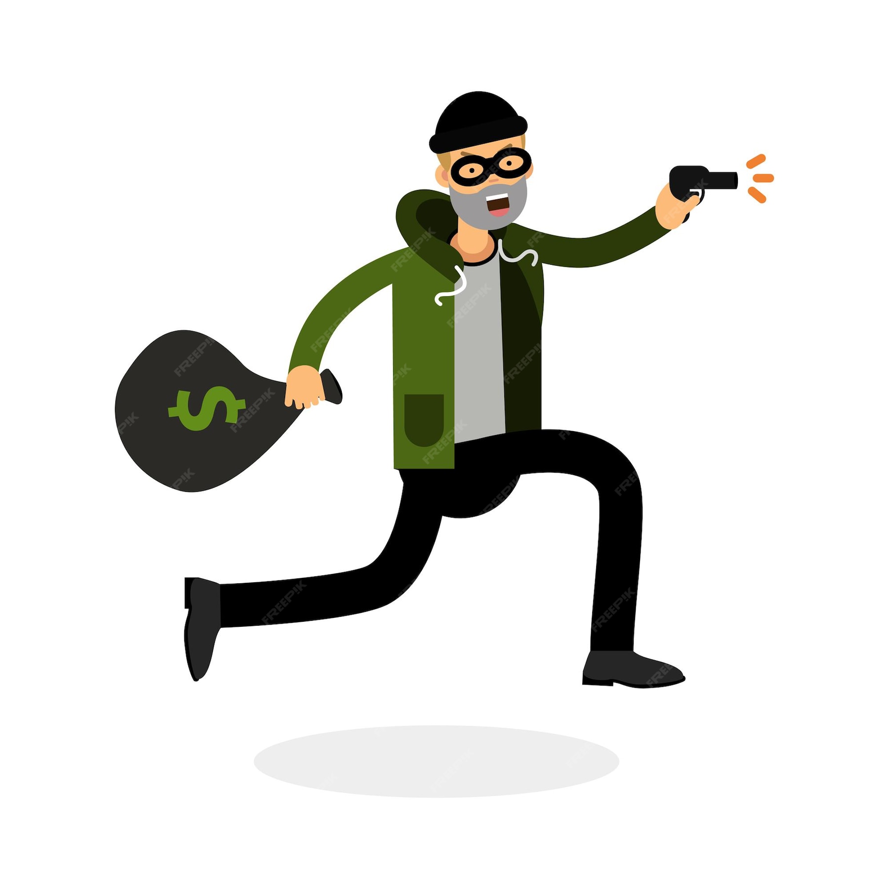 Premium Vector Thief In A Mask Running With A Gun And Money Bag Character Vector Illustration 2359