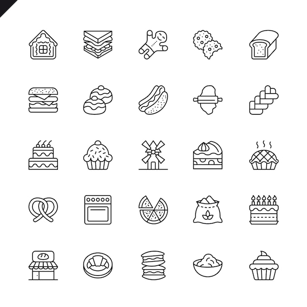 Thin line bakery shop elements icons set Premium Vector