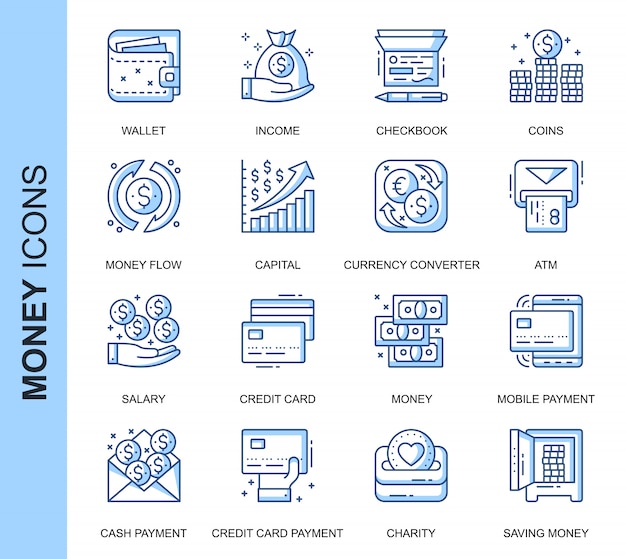 Thin line money related icons set Premium Vector