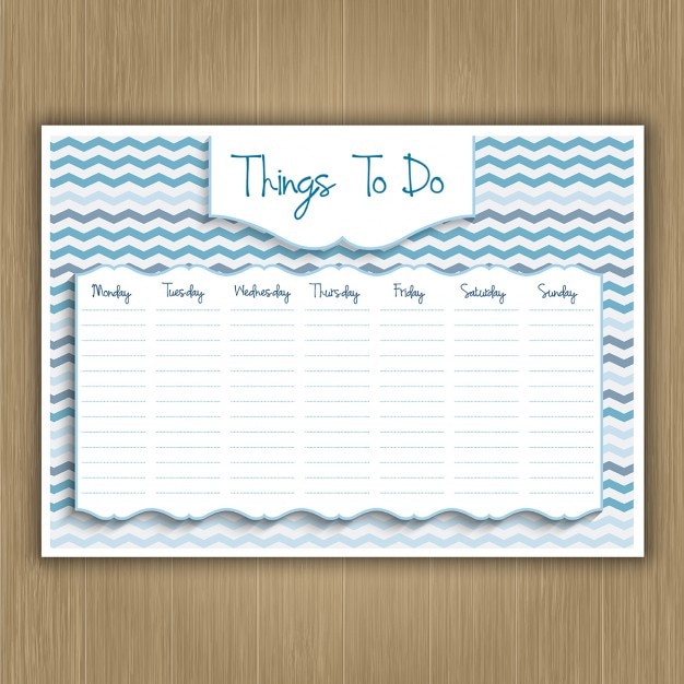 Things to do weekly planner on a wood texture\
background