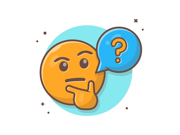 Thinking and confusing face emotclip-art with question speech bubble and thumb vector clip-art illus