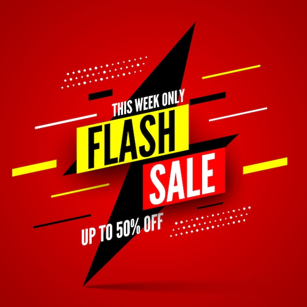 This week only flash sale banner, up to 50% off. | Premium Vector