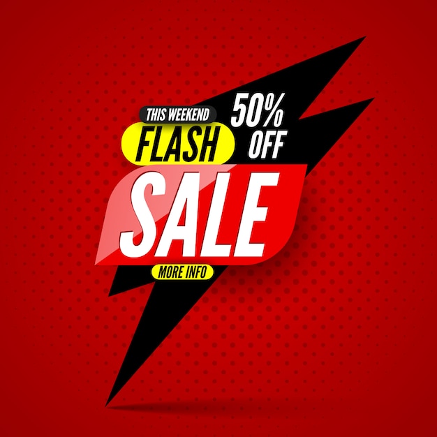 This weekend flash sale banner, 50% off. | Premium Vector