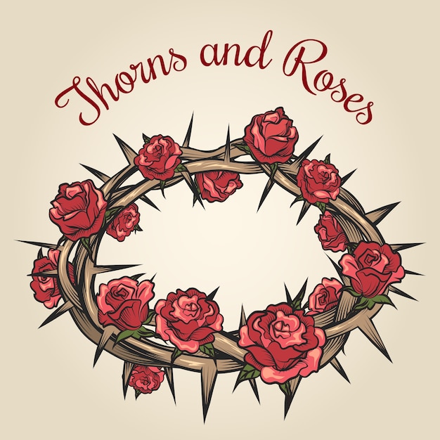 Free Vector | Thorns and roses engraving emblem. floral flower frame