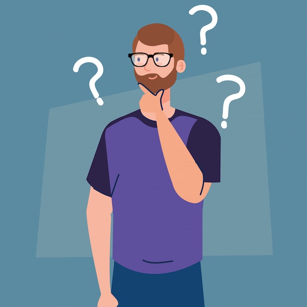 Thoughtful man, young man thinking or solving problem | Premium Vector