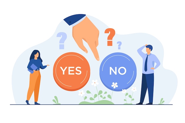 Thoughtful people making difficult choice between two options isolated flat illustration. Free Vector