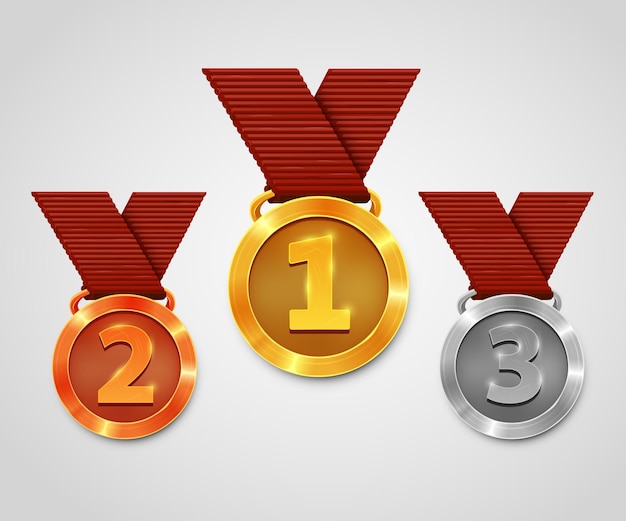 Premium Vector | Three Award Medals With Ribbons. Gold, Silver And ...