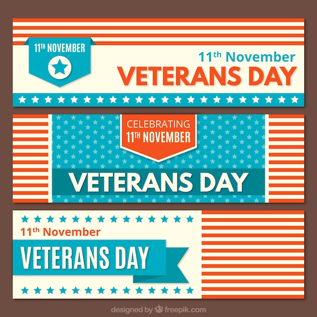 Three banners retro style for veterans
day