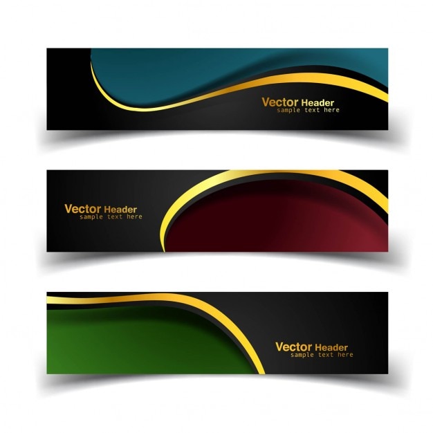 Three banners with golden wavy shapes Vector | Free Download