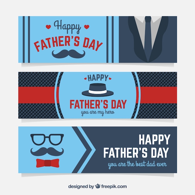 Three blue fathers day banners
