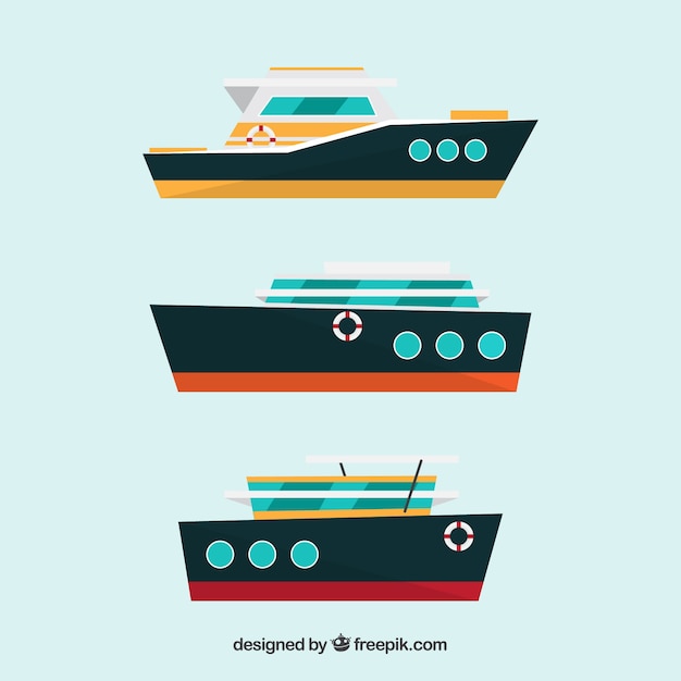 Three boats in flat design