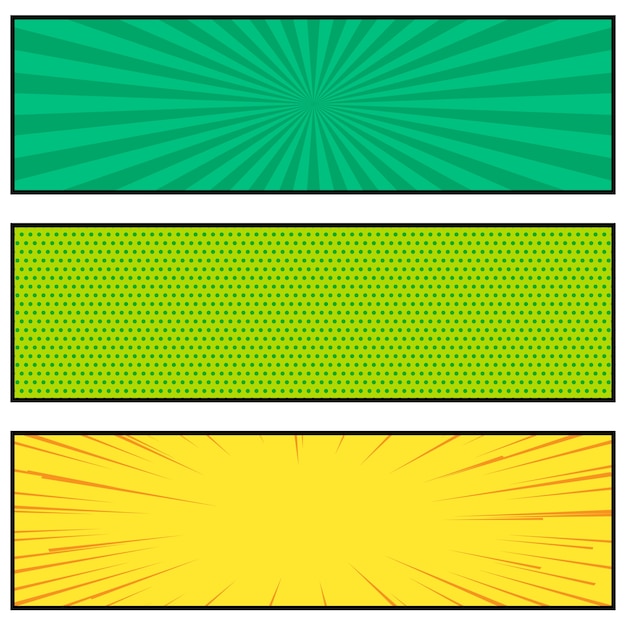 Three bright comic book style banner design