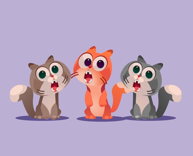 3匹の猫が歌の漫画イラストを歌う プレミアムベクター