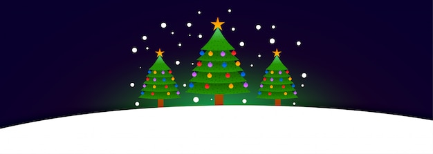 Three christmas tree banner with text space Free Vector