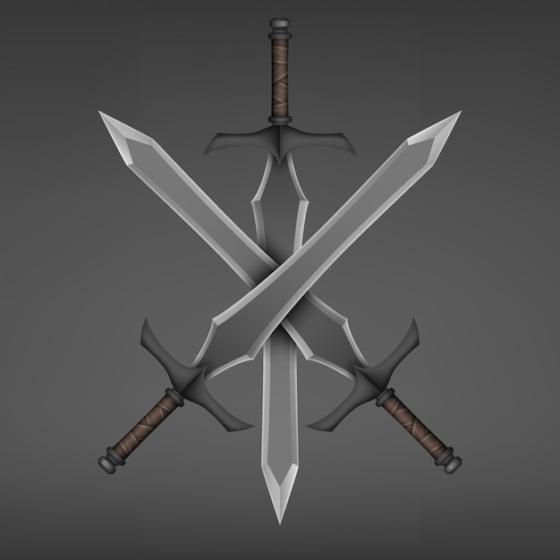 premium-vector-three-crossed-medieval-sword-isolated-on-dark-background