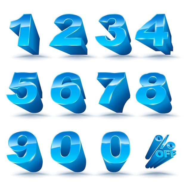 Three-dimensional number set 0-9 with percent off Premium Vector