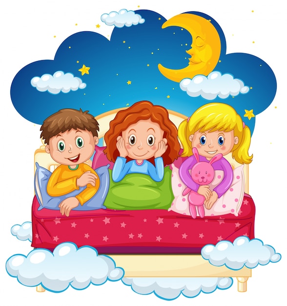 Premium Vector Three Kids In Pajamas At Nighttime