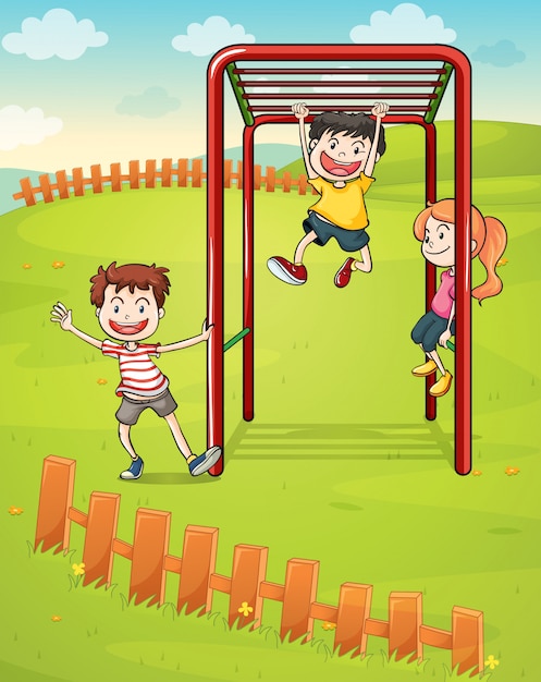 Free Vector Three Kids Playing In The Park