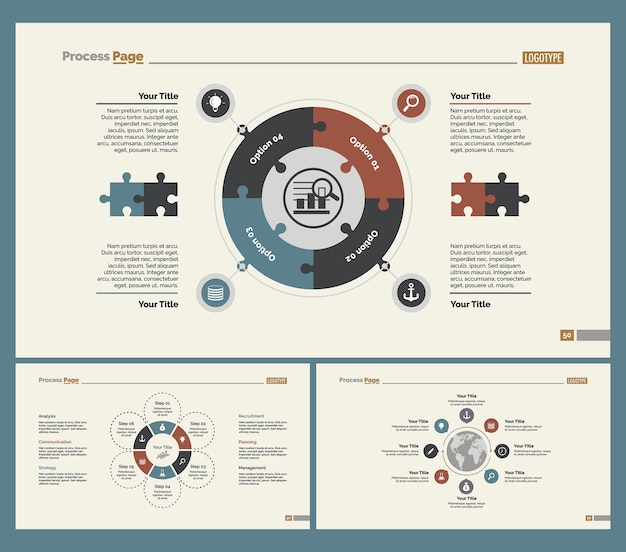 Three Logistics Slide Templates Set Vector 