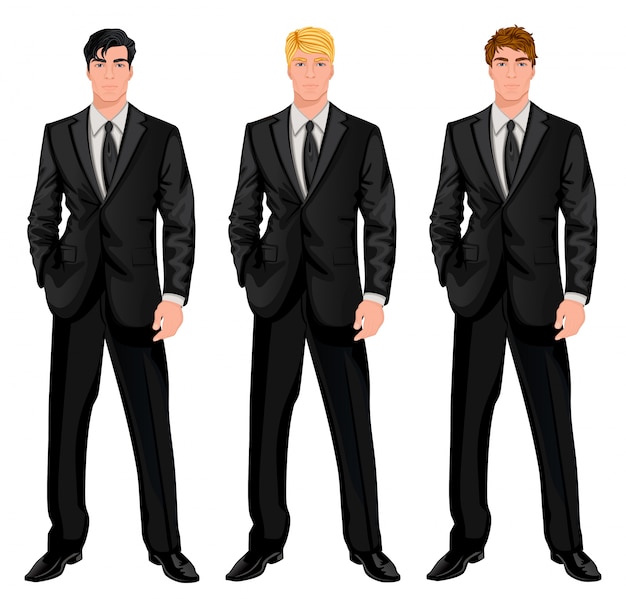 Three men in black suit Vector | Free Download