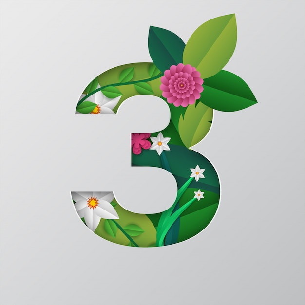 Premium Vector Three number made by floral design.