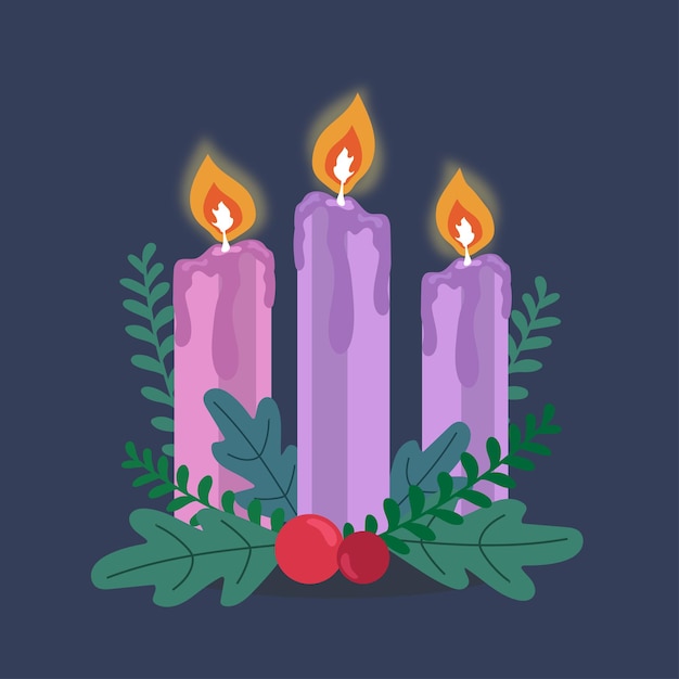 Premium Vector | Three purple advent candles illustration background