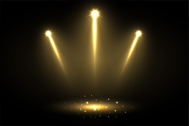 Free Vector | Three shiny focus spotlights pointing towards center